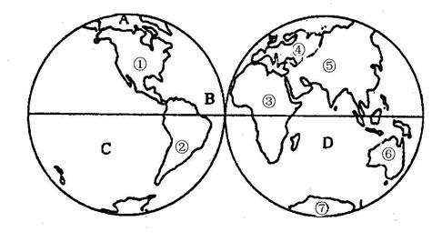 (14分)读东西半球图回答问题.